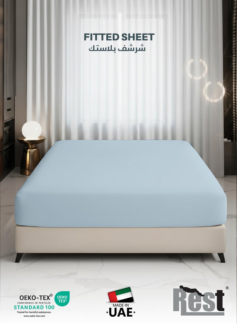 REST Fitted Bedsheet 160x200+30cm Breathable Plush Sky Blue Fabric with Deep Pockets Machine Washable for Optimal Protection - Image 1